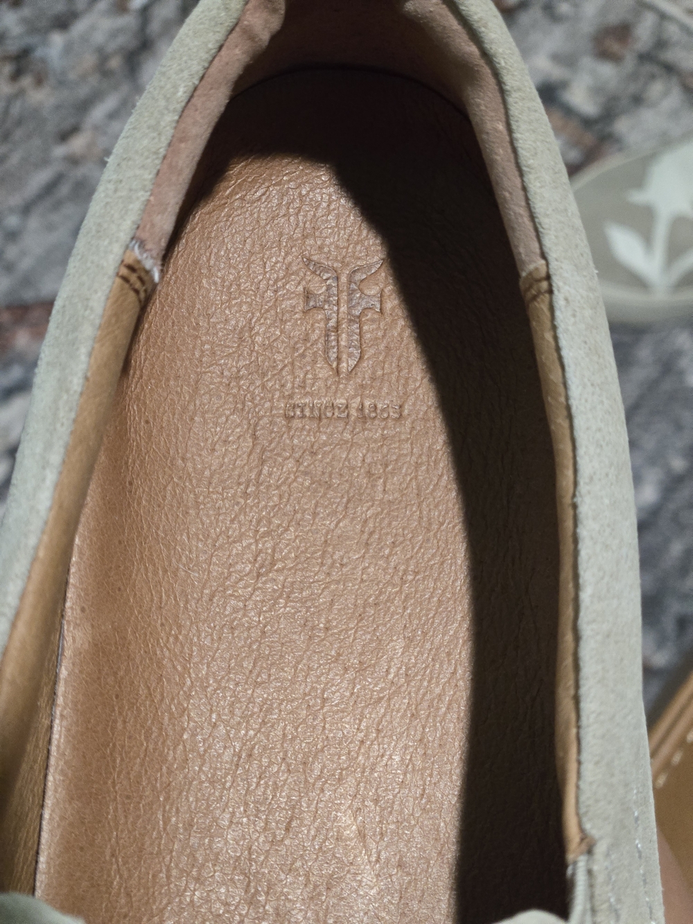Frye Taupe Suede Slip-On Sneakers with White Floral Cut-out 7.5 - Picture 2 of 9